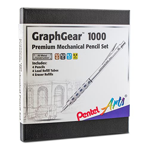 Pentel Arts GraphGear 1000 Mechanical Pencil Premium Gift Set with Refill Leads & Erasers (PG1000BXSET) (Pack of 6) - size: 1 Count (Pack of 6)