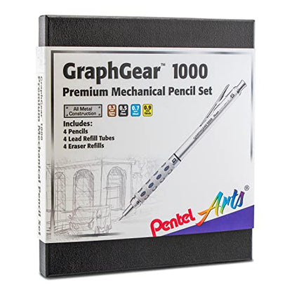 Pentel Arts GraphGear 1000 Mechanical Pencil Premium Gift Set with Refill Leads & Erasers (PG1000BXSET) (Pack of 6) - size: 1 Count (Pack of 6)