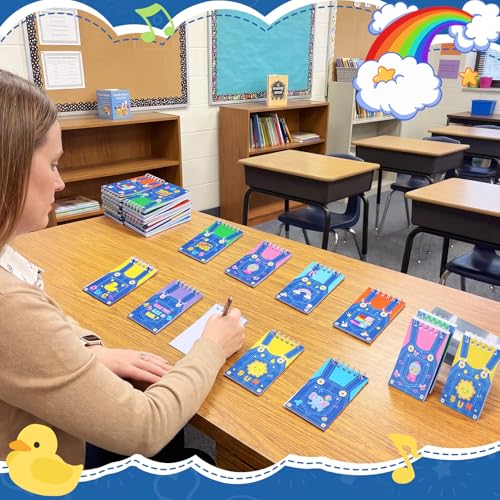 Faccito 24 Pcs Cartoon Girls Mini Notebook English Teacher Party Favors Cute Denim Overalls Small Notepads Pocket Spiral Journal for Birthday Party Supplies Classroom Rewards Gift, 2.4 x 3.9 Inch - style: Teacher
