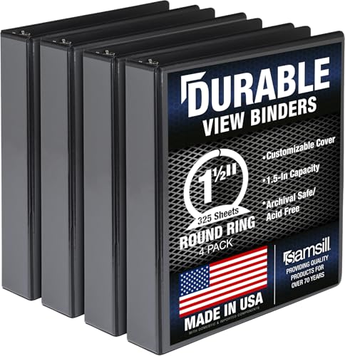 Samsill 4 Pack Durable 1.5 Inch 3 Ring Binders, Round Ring, Clear View Cover for Presentations, Black - color: Black, size: 1.5-Inch