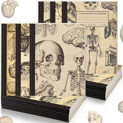 Colarr 6 Pcs Composition Notebook College Ruled Paper Vintage Composition Notebook 110 Page 7-1/2" x 9-1/4" Anatomy Medical Illustration Skull Skeleton Med Journal Radiology Tech Student - style: Anatomy