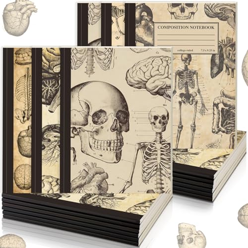 Colarr 6 Pcs Composition Notebook College Ruled Paper Vintage Composition Notebook 110 Page 7-1/2" x 9-1/4" Anatomy Medical Illustration Skull Skeleton Med Journal Radiology Tech Student - style: Anatomy