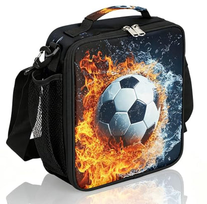 Flame Soccer Boys Lunch Box for School Insulated Kids Lunch Box Reusable Leakproof Lunch Bag Thermal Cooler Tote Picnic Lunchbox with Adjustable Shoulder Strap Back to School Gifts for Teens Boys - color: W-Geometry Football