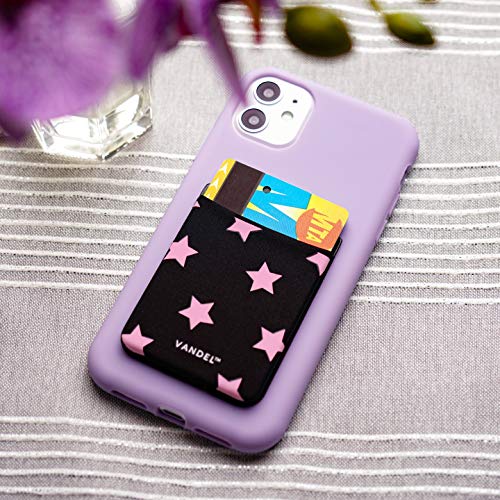 VANDEL Pocket – Stick-On Fabric Phone Wallet for Women, Cute Credit Card Holder, Stick On Back of Phone Fabric Sleeve for iPhone Pocket - color: Pink Stars