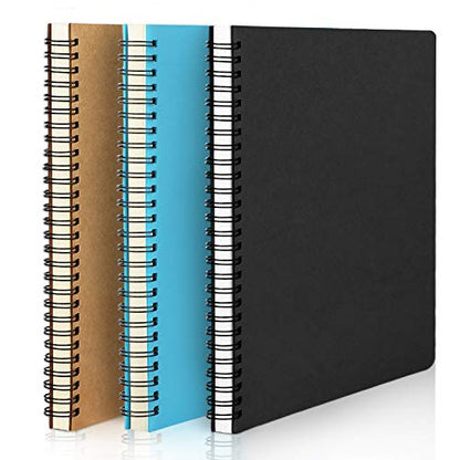 EUSOAR Hardcover College Ruled Spiral Notebooks, A5 3Packs 5.5"x8.3" 120 Pages Lined Travel Writing Subject Notebooks Journal, Memo Notepad Sketchbook, School Office Business Diary Journal - color: Black, Blue, Kraft, size: 3 Packs