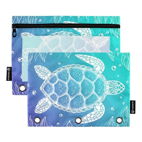 ALAZA Pencil Pouch for 3 Ring Binder, Underwater Sea Turtle Seaweed Print Binder Pencil Pouches with Clear Window Zipper Pencil Case Cosmetic Bags for Office College Supplies, 2PCS - color: color 52, size: one sizex2