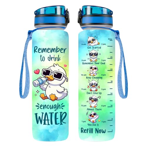 32 Oz Water Track Bottle, Remember To Drink Water, Water Bottle With Time Marker, Duck Motivational Insulated Water Bottle, Gifts For Family Friend, Birthday Gifts - color: Cute Duck