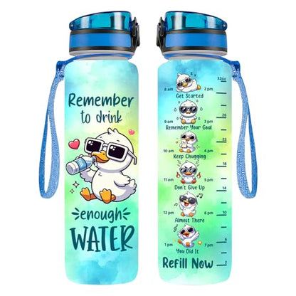 32 Oz Water Track Bottle, Remember To Drink Water, Water Bottle With Time Marker, Duck Motivational Insulated Water Bottle, Gifts For Family Friend, Birthday Gifts - color: Cute Duck