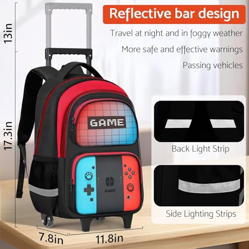 TILYTADLY Boys Rolling Backpack for Kids - Gamer Kids Rolling Backpack with Wheels for Elementary Middle School - Roller School Bookbag,HFHTDC Wheeled Travel Bag for Boys Aged 6-18 - color: red-blue-Backpack only