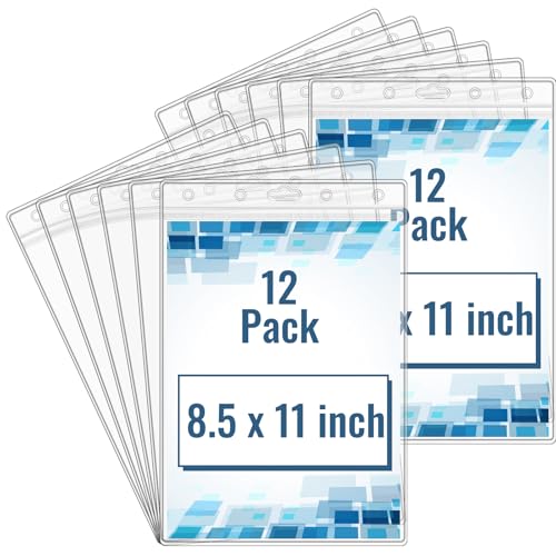 12 Pack Clear Sheet Protectors 8.5" x 11" Waterproof Resealable Zip Page Protectors Heavy Duty Dry Erase Document Holder Plastic Sleeves Protectors for Documents Photos Wall Sign Display