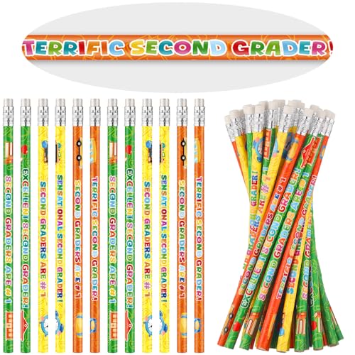 Tenceur Second Grade Pencils, 48 Pcs 2nd Graders Pencils with Erasers, 3 Motivational Designs, Welcome to Second Grade Student Gifts from Teacher, Classroom Rewards Back to School Supplies - color: 2nd Graders