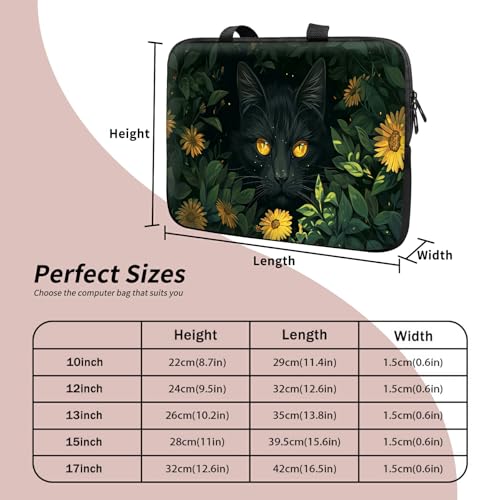 Universal Laptop Sleeve Tablet Case 12 inch, Black Cat Sunflowers Slim Carrying Case Durable Handbag Travel Laptop Bag for Surface Pro 9 8 7/Laptop Go 2 3, MacBook Air 11/12 - color: Black Cat Sunflowers, size: 12 inch
