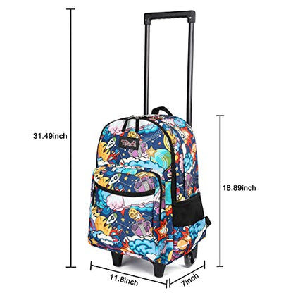 Tilami Rolling Backpack 18 inch Double Handle Wheeled Boys Girls Travel School Children Luggage Toddler Trip, Cartoon Black - color: Cartoon Black