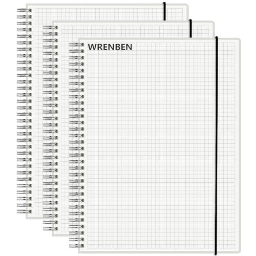 Graph Paper Spiral Notebook 8.5 x 11 Inches 240 Pages, A4 Grid Journal with 120gsm Thick Graphing Paper, Large Math Notebook 1/5 Inch Squares with Water-proof PVC Cover (3 Pack, A4) - style: Grid