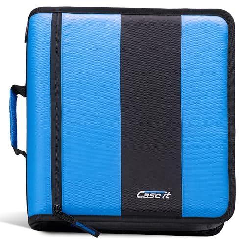 Case-it School Zipper Binder | 2" O-Rings | 350-Sheet | D-251 Denim Blue | Classic, Multiple Storage Pockets, Shoulder Strap, School & Office Organizer - color: Denim Blue, size: 1 Pack