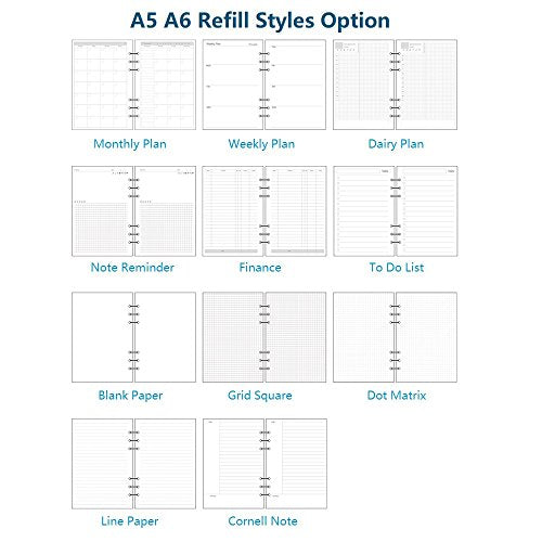 A5 Spiral Binder Inserts Refillable Notebook Planner Refills 6 Ring Binder Refill, 11 Packs of 11 Designds for Filofax Agenda Harphia (A5 5.59 x 8.27'',Full Set 11 pcs) - color: Full Set of 11 Packs, size: A5