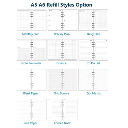 A5 Spiral Binder Inserts Refillable Notebook Planner Refills 6 Ring Binder Refill, 11 Packs of 11 Designds for Filofax Agenda Harphia (A5 5.59 x 8.27'',Full Set 11 pcs) - color: Full Set of 11 Packs, size: A5