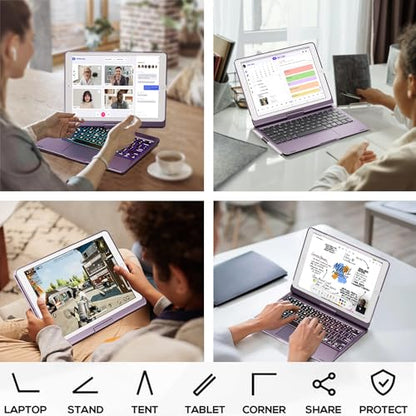 edaiser Swivel Keyboard Case iPad 10.2" (9th 8th 7th), Air 3rd Gen Purple | 360 Degree Rotatable Protective Cover with Pencil Holder | Multi-Touch Trackpad, RGB Backlit | Flexible Adjustable View Angle - color: Metallic Purple, size: iPad 10.2"(9th-7th)&