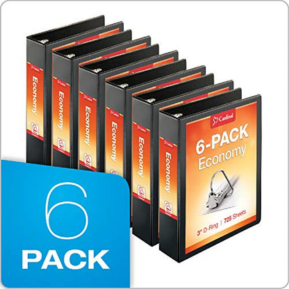 Cardinal by TOPS Products Economy Value ClearVue 3-Inch Slant-D Ring Binders, 725 Sheet Capacity, Black, Case of 6 Binders (90770) - color: Black, size: 3 Inch