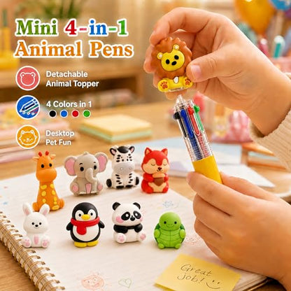 Oneshow 28 Pack Mini Animal Pens, Cute 4-in-1 Multicolor Ballpoint Pens | 3D Forest Animal Pens for Classroom Prizes, Teacher Reward Pens, Party Favors, Birthday Gifts & Back to School Supplies - style: Animal-28PCS