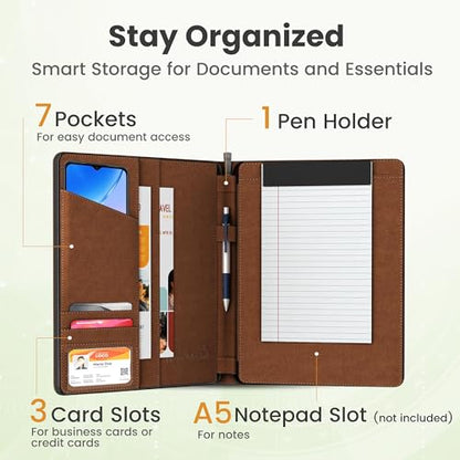 KHOMO Universal Padfolio Case – Tablet Portfolio Organizer with Notepad Holder – Compatible with iPad 10th/11th Gen, iPad Pro 11, iPad 7/8/9 (10.2", 10.9", 9.7") - color: Black