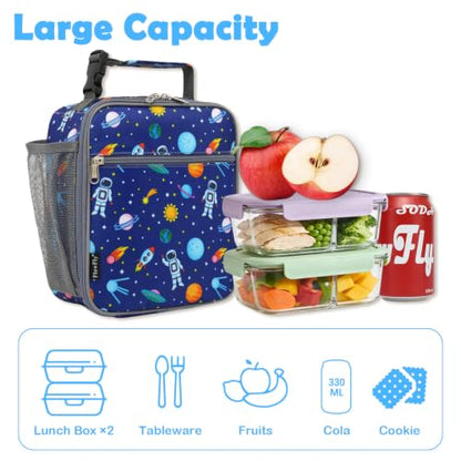 FlowFly Kids Lunch box Insulated Soft Bag Mini Cooler Back to School Thermal Meal Tote Kit for Girls, Boys, Astronaut - color: Astronaut