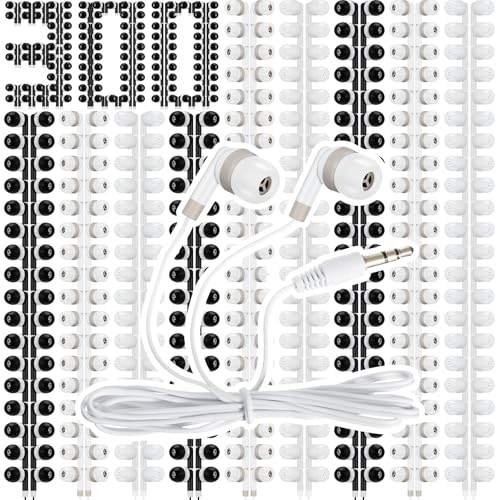 Kigeli 300 Packs Bulk Earbuds Headphones Wired Earphones for Classroom Kids Colorful in Ear Students Ear Buds with 3.5mm Jack for Laptop School Library Supplies, No Microphone (Black,White,Grey) - color: Black,White,Grey