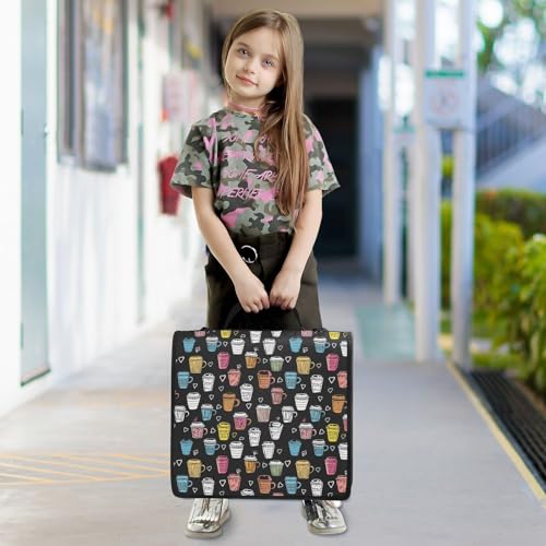 Colorful Coffee Cups Heart Zipper Binder 3-Ring Binder Bag with Shoulder Strap, 500-Sheet Capacity, Multi-Pocket