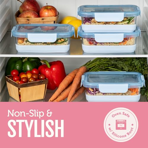 Ello Duraglass Refresh 3.4 Cup Meal Prep Sets 10Pc, 5 Pack Set- Glass Food Storage Container with Silicone Boot and Airtight BPA-Free Plastic Lids, Dishwasher, Microwave and Freezer Safe,Dusk Delight - color: Dusk Delight