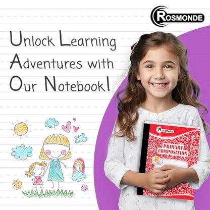 Rosmonde Composition Notebooks Primary Ruled 50 Pack, 200 Pages (100 Sheets), Color Marble Composition Notebook, Grades K-2, Bulk Primary Composition Notebook, Writing Dotted Lined - size: 50 Pack | Bulk Value, style: Primary Ruled - Color Marble (Write)