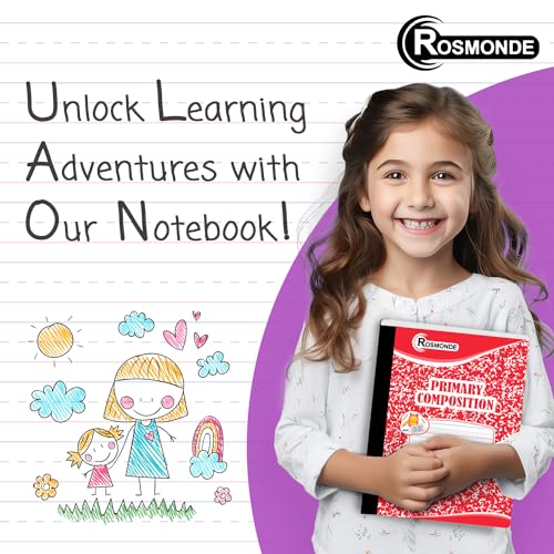Rosmonde 2000 Pack Composition Notebooks Bulk, Primary Ruled Bulk, Assorted | Full Pallet of Composition Notebooks, 200 Pages (100 Sheets), 9-3/4 x 7-1/2, Bulk Notebooks for Grades K-2, 4-7 Days Transit - size: 2000 Pack | Full Pallet
