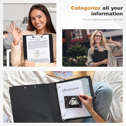 Ospelelf 3 Ring Binder, 1.5 Inch, Cute Letter Size (11" x 8.5") with 5 Tab Dividers, File Folder Labels and Low Profile Clipboards, Black Binder for School and Office Supplies - color: Black, size: 1.5in（Letter Size）