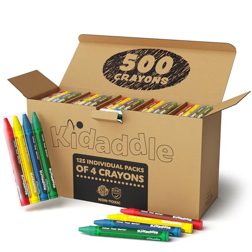 Kidaddle Crayons Bulk Pack, Regular Size, 4 Colors, 125 Packs, Color Crayon Packs for School, Teachers & Classroom Supplies, Restaurant Crayons, 500 Count - size: 500 Count
