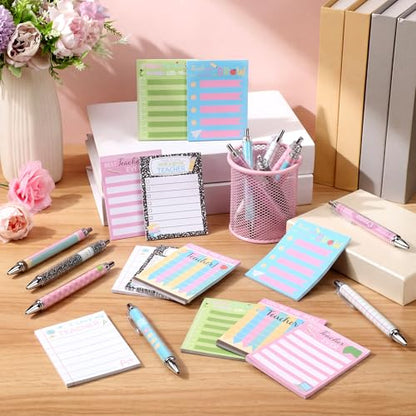 Eaasty 24 Pcs Back to School Teacher Appreciation Gift Sticky Notes with Funny Pens to Do List Notepad Sticky Notes Cute Ballpoint Pens(Pastel Style) - style: Pastel Style