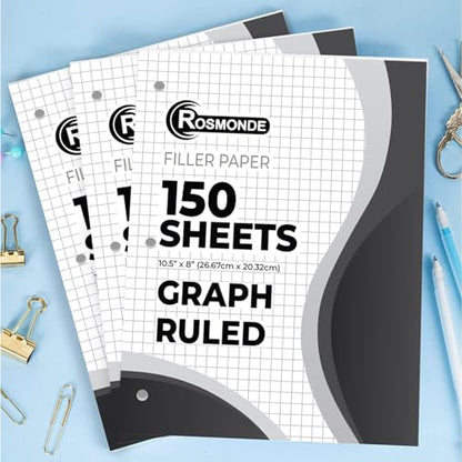 Rosmonde 45 Pack, 6750 Sheets Graph Paper Bulk, 4x4, 8" x 10.5", Bulk Loose Leaf Paper, Bulk Grid Paper, Thick Graphing Paper, Fights Ink Bleed, 3 Hole Punched, Quad Ruled Sheets, Bulk School Supplies - size: 45 Pack (6750 Sheets)