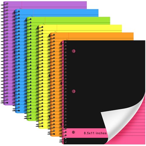 Resurhang 6 Pcs Legal Pad Top Spiral Bound Notebook 70 Sheets Double Sided College Ruled Paper Notepad Memo Steno Pad with Stiff Cover for Business College(8.5 x 11 Inches,3 Hole Punch,Bright Colors) - color: Bright Colors, size: 8.5 x 11 Inches, style: 3