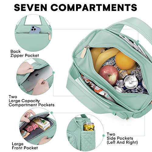 Artelaris Insulated Lunch Bag for Women,Leak-Proof Cooler Lunch Box, Cooling Tote for Adult,with 7 Pockets,Adjustable Strap(15 Liters) - color: Green