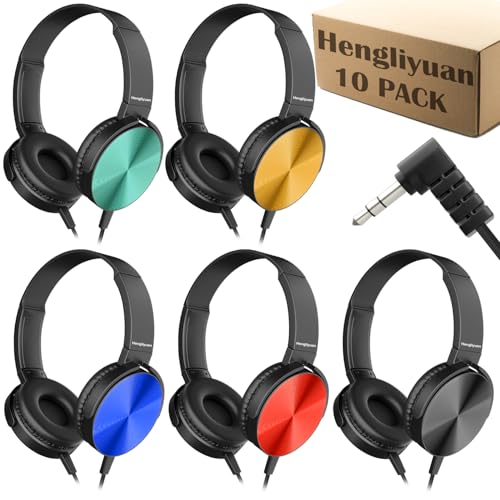 Classroom Headphones Bulk 10 Pack for Kids School Classroom,Swivel Foldable,3.5mm Jack,Wholesale Wired On Ear Headphones for Students Children Boys Girls Teen Toddler Teachers(HLY003 5 Colors) - size: 10 PACK