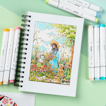 Ohuhu Double-Sided Marker Pads Art Sketchbook Bleedproof - 5.5"x8.5" Small Paper Size - 90 LB/150 GSM Smooth Drawing Paper - 60 Sheets/120 Pages, Spiral Bound Sketching Book for Alcohol Markers Paints - size: 5.5" x 8.5"