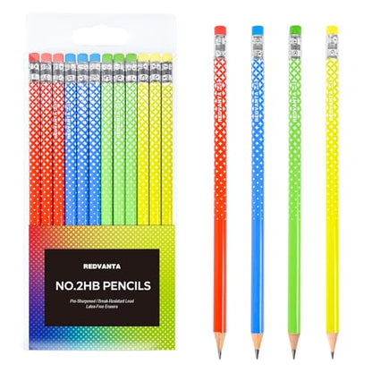 Pre-Sharpened Pencils #2 HB for Kids, School Number 2 Pencils with Latex-Free Erasers, Smooth Writing, Break-Resistant, Easy to Sharpen, Comfort Grip, Back to School Supplies, 12 Count - color: Bright