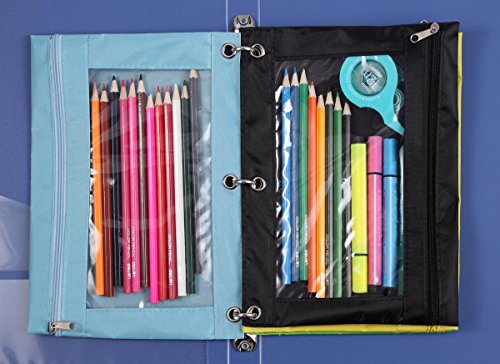 3-Ring Pen Pencil Pouch with Clear Window Stationery Bag Binder Case Classroom Organizers Black - color: Black