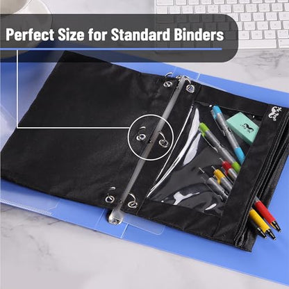 Mr. Pen- Pencil Pouch for 3 Ring Binder, 30 Pack, 10"x6.75", Smooth Zipper | Clear Window, Bulk Large Capacity Pencil Case with 3 Reinforced Grommets for School, Office, Supplies Storage | Clear Window, Bulk Large Capacity Pencil Case with 3 Reinforced Gr