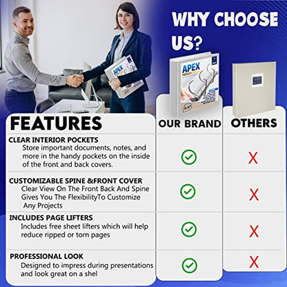 2 Pack of 2.5” Smooth Opening Angle D-Ring View Binders, Professional Presentation Folder for Standard Pages with Inside Pockets, and Customizable Clear View Binder PVC-Free