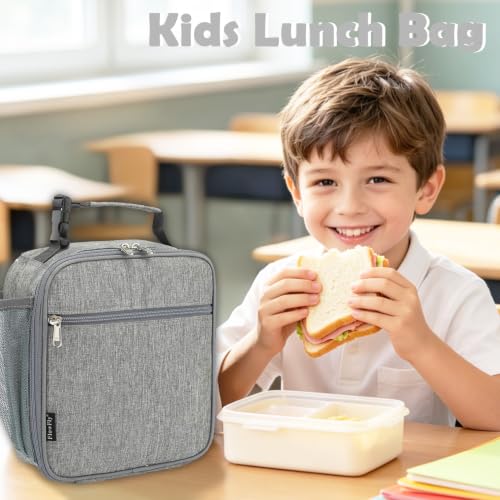 FlowFly Kids Lunch box Insulated Soft Bag Mini Cooler Back to School Thermal Meal Tote Kit for Girls, Boys(Heather Grey) - color: Heather Grey