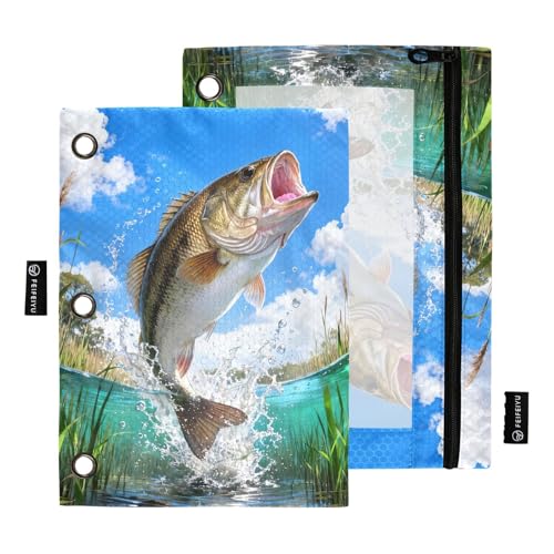 Largemouth Bass Fish Pencil Pouches for 3 Ring Binder, Zipper Binder Pencil Case, 2 Pack Clear Window Case Bag for Office Organizers - color: Largemouth Bass Fish 1