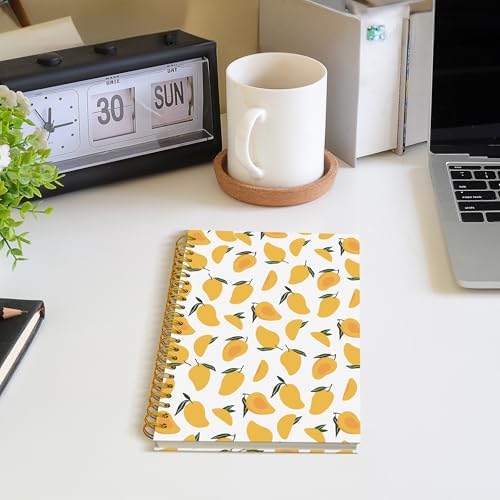 Tropical Mango Fruit Spiral Notebook, Mango Gifts Journal, Fruit Lover Gifts, Cute Mangoes Fruits Botanical Hardcover Notebook Journal, 5.5x8.3 Inch - color: Mango