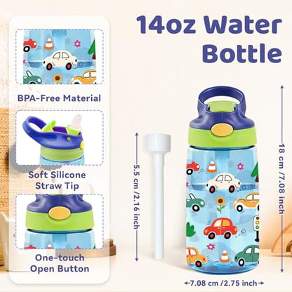 Car 14oz Water Bottle with Straw - Leakproof BPA-Free Plastic Pop-Up Spout, Reusable Leak Proof Travel Bottle for Outdoor Sports - color: Car2