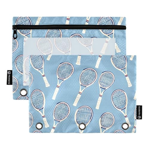 ALAZA Tennis Racket Blue Pencil Pouch for 3 Ring Binder 2 Pack Zipper Binder Pencil Bag Case with Clear Window Office Supplies - color: multi714