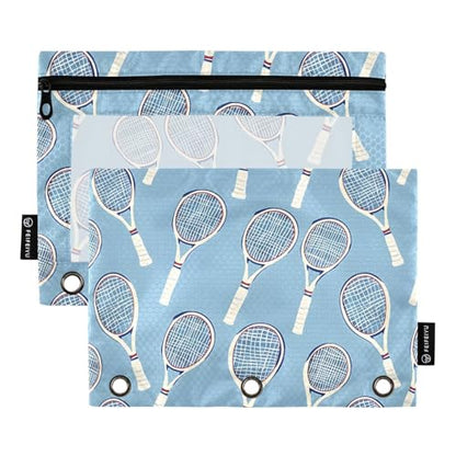 ALAZA Tennis Racket Blue Pencil Pouch for 3 Ring Binder 2 Pack Zipper Binder Pencil Bag Case with Clear Window Office Supplies - color: multi714