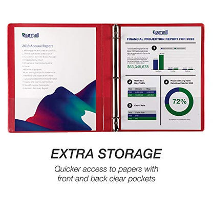 Samsill 8 Pack Durable 0.5 Inch 3 Ring Binders, Round Ring, Clear View Cover for Presentations, Red - color: Red, size: 0.5-Inch
